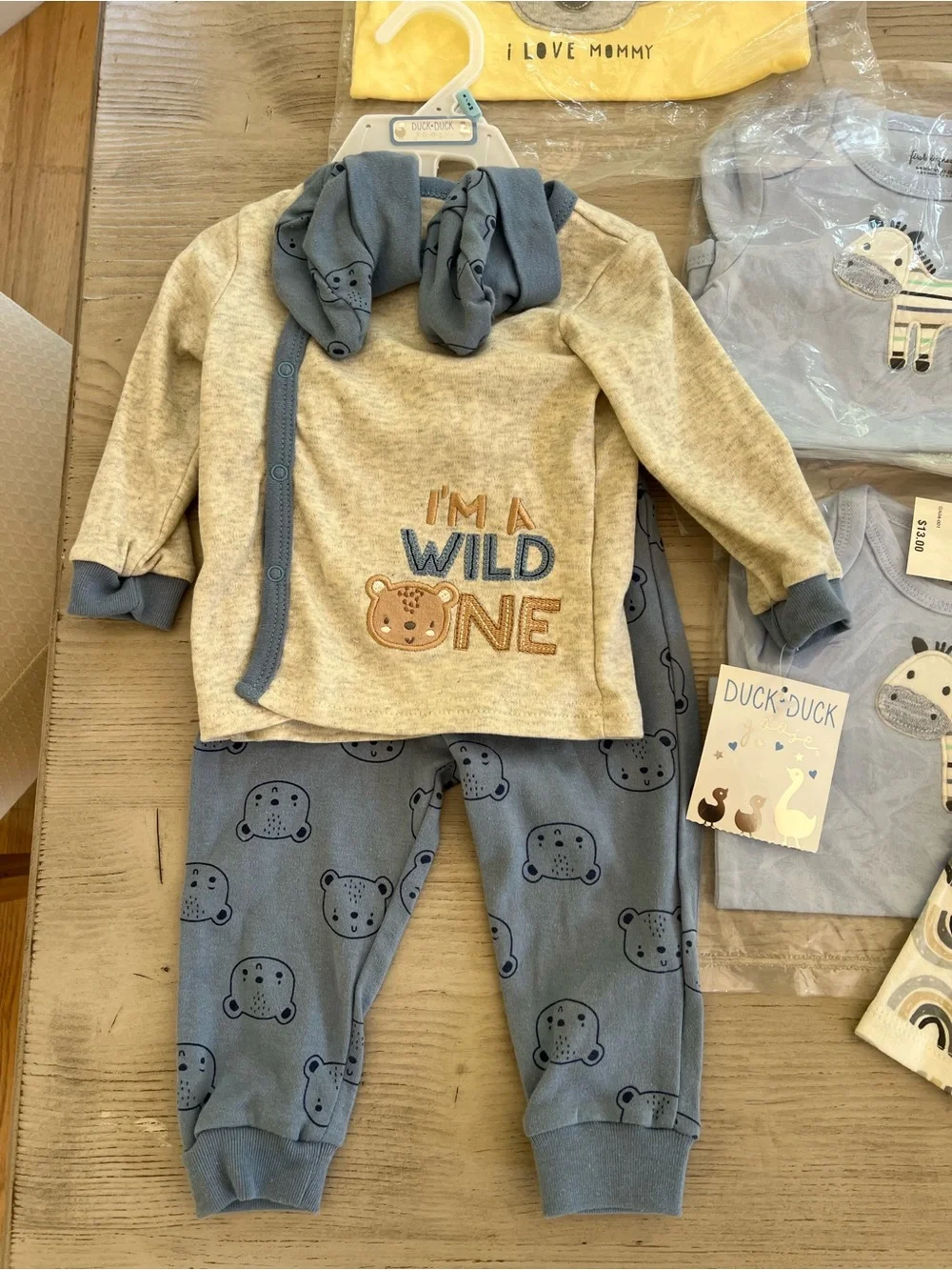First Impressions Yellow, Blue, Gray Baby One-Piece & Outfit Set